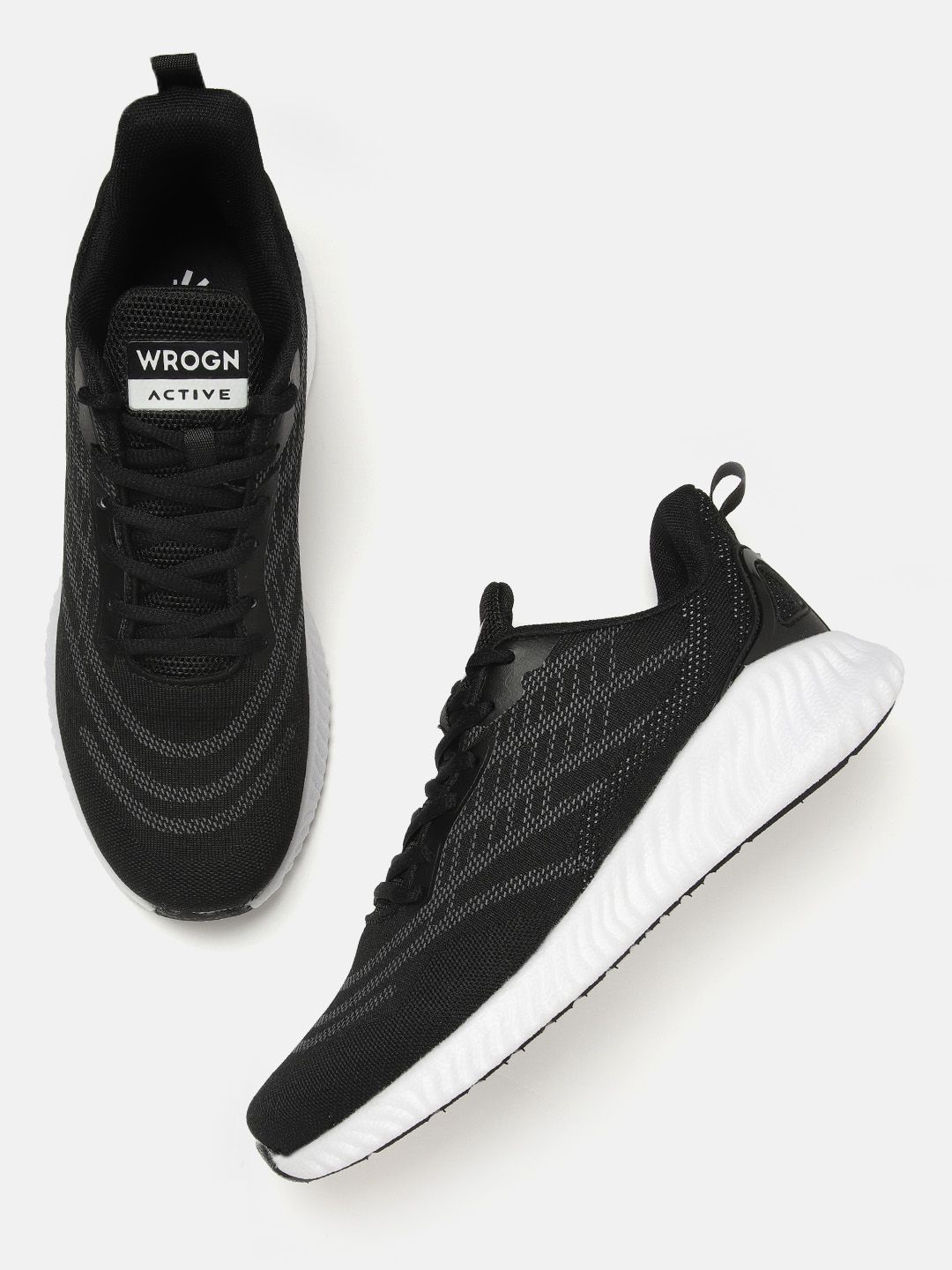 Wrogn Men Black And Grey Woven Design Running Shoes Price History 6671