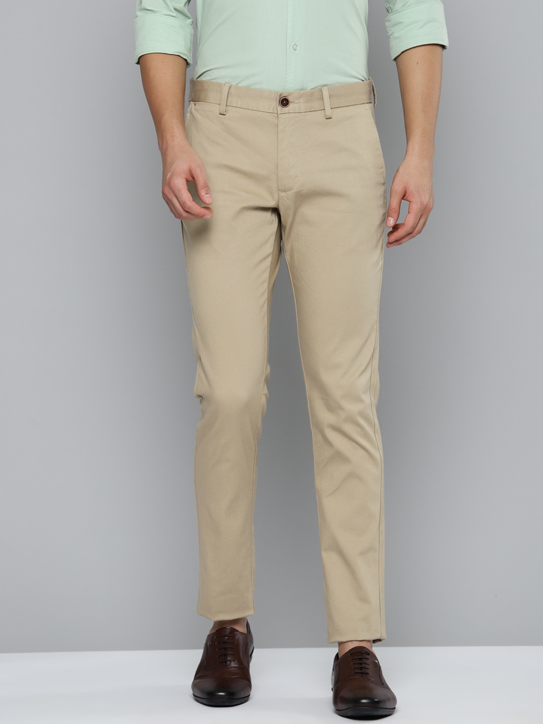 Indian Terrain Men Pure Cotton Textured Brooklyn Slim Fit Trousers