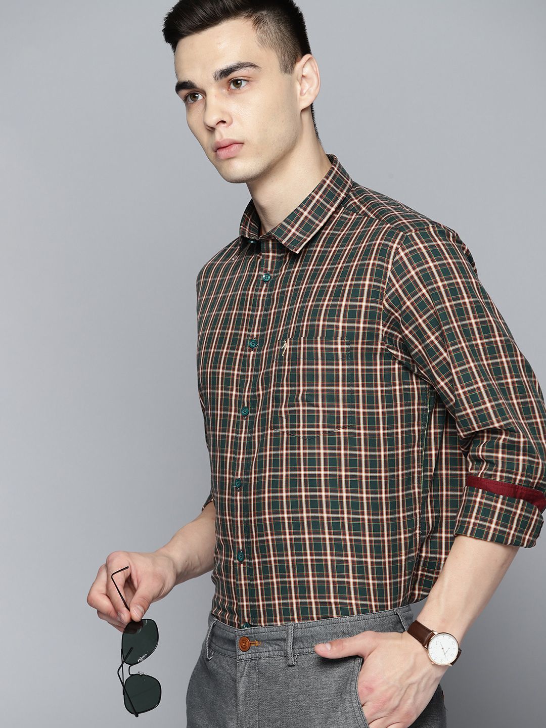 Indian Terrain Slim Fit Tartan Checks Opaque Semiformal Shirt