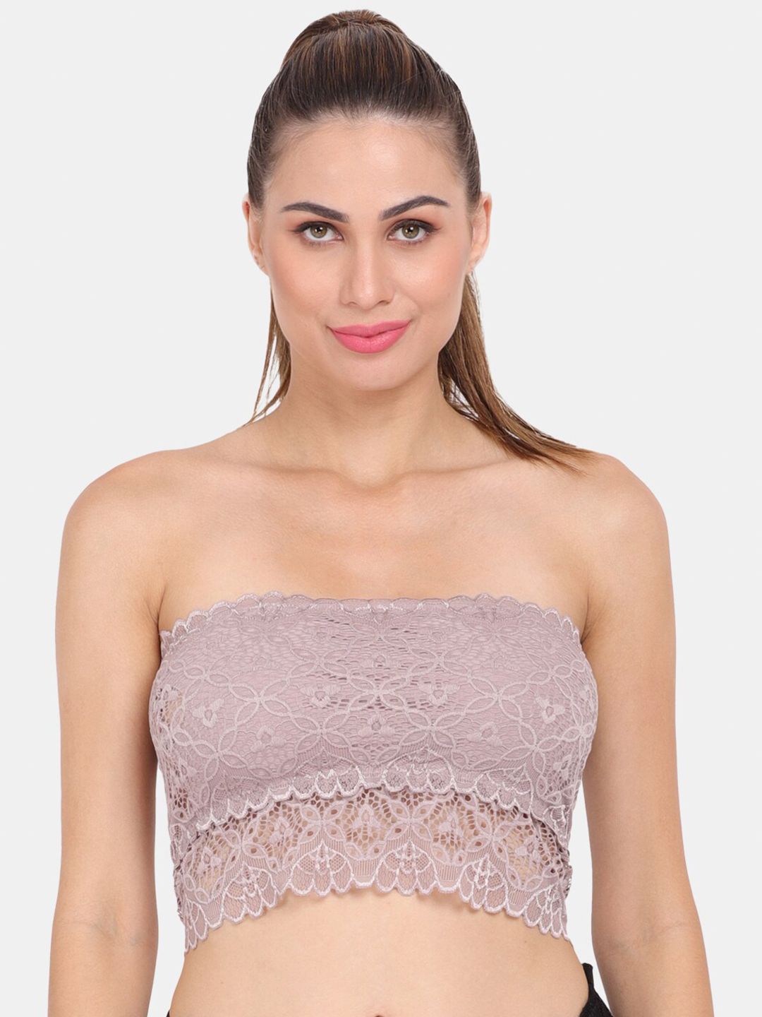 Amour Secret Mauve Floral Lightly Padded Strapless Lace Bandeau Bra