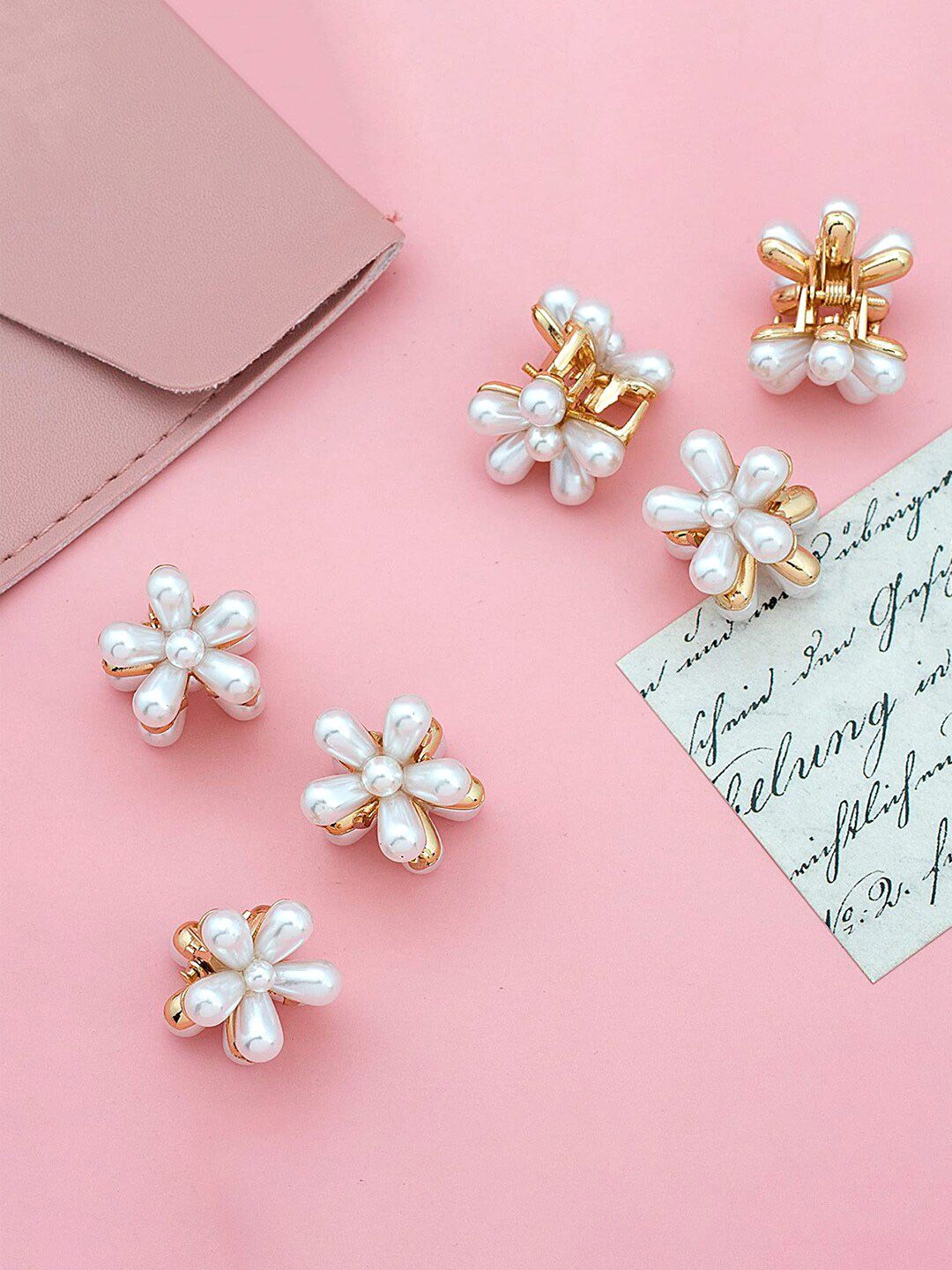 Melbees by Yellow Chimes Set of 6 White floral Mini Claw clip