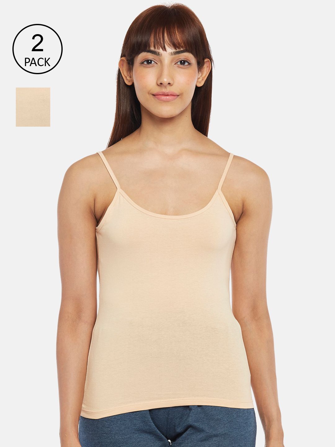 Dreamz by Pantaloons Women Pack Of 2 Beige Solid Cotton Non-Padded Camisoles-image-15