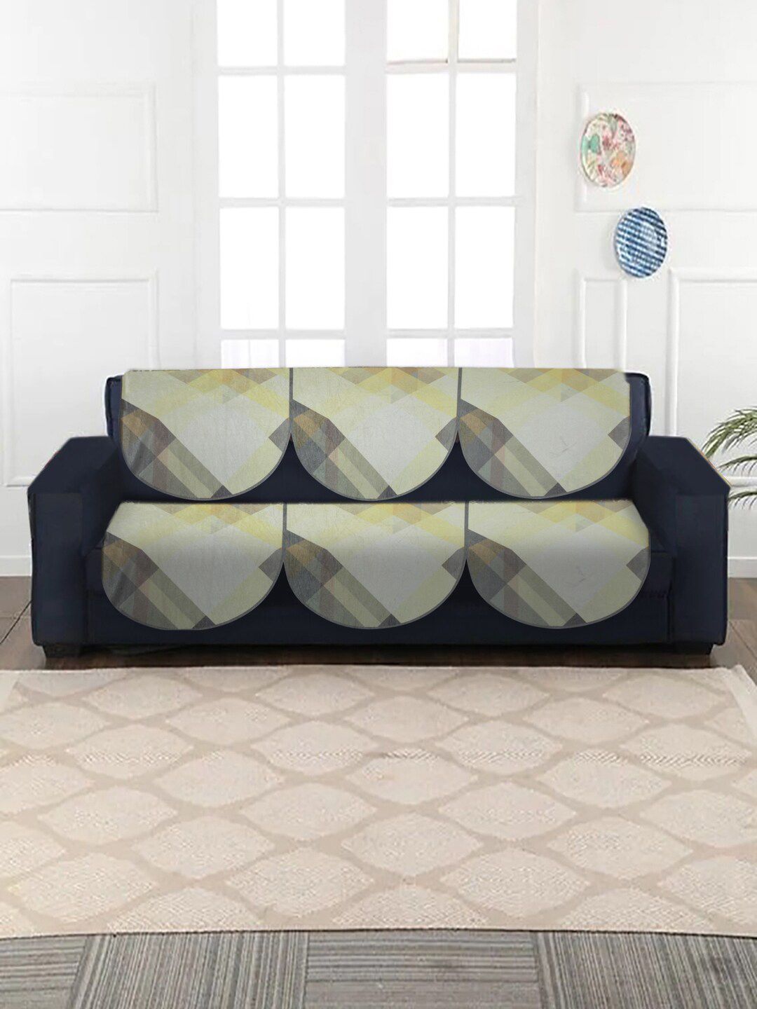 MULTITEX White & Yellow 5 Seater Printed Sofa Covers-image-15