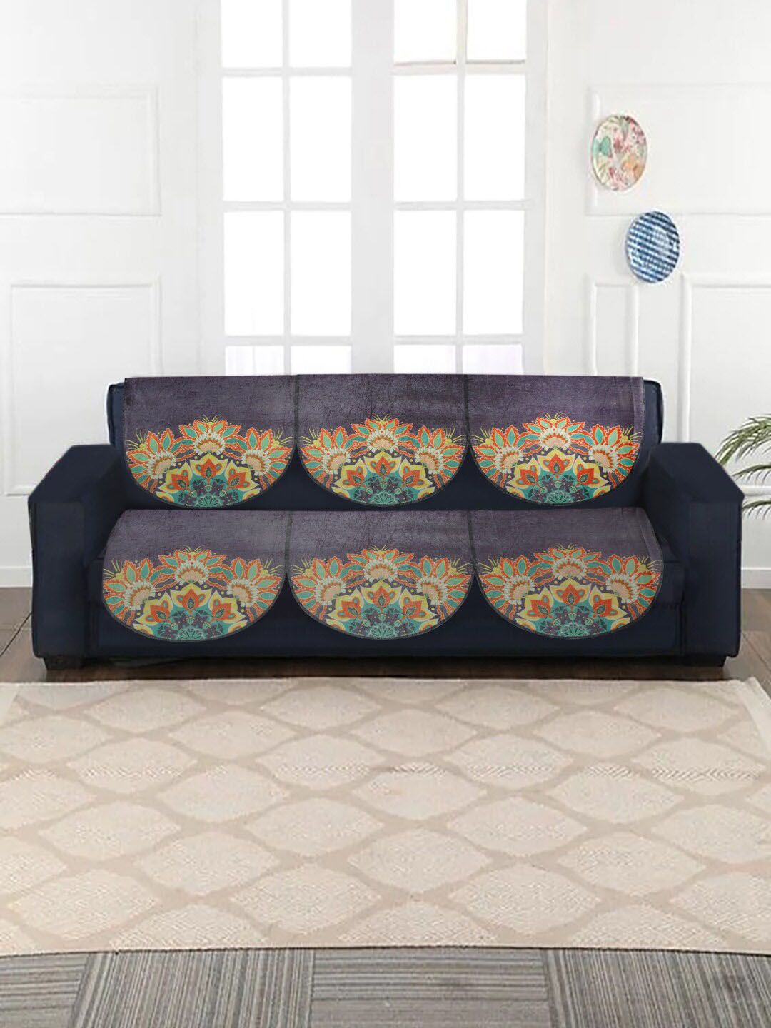 MULTITEX Blue & Red 5 Seater Printed Sofa Covers-picture-16