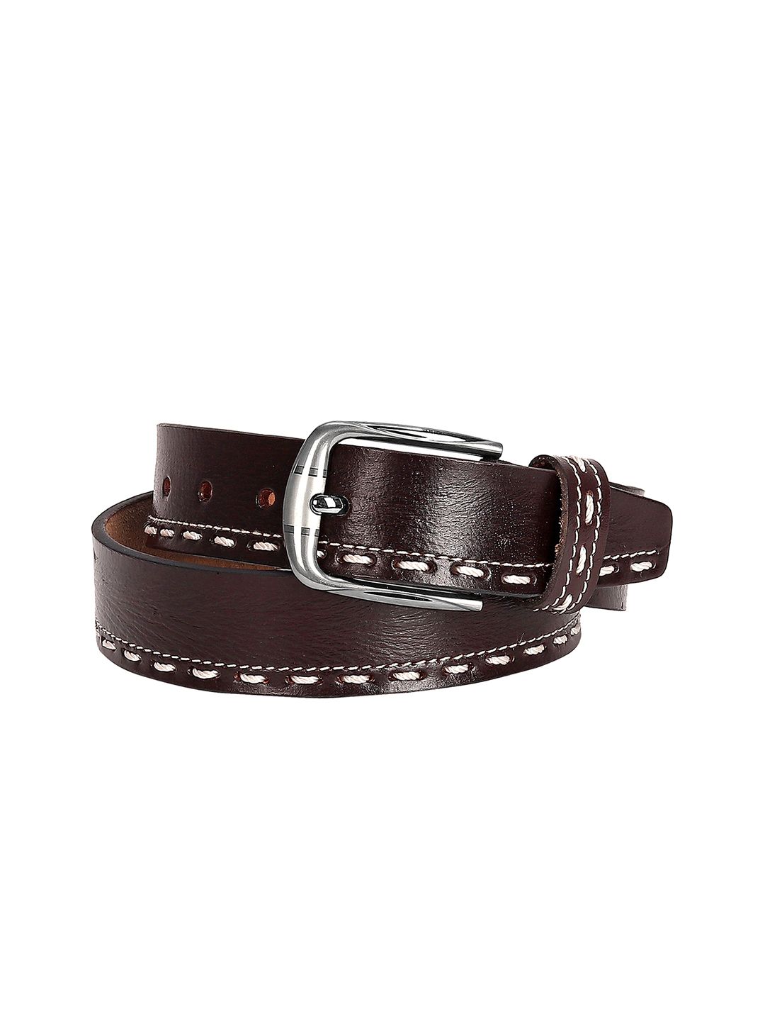 Leather World Men Brown Textured Leather Belt-picture-31