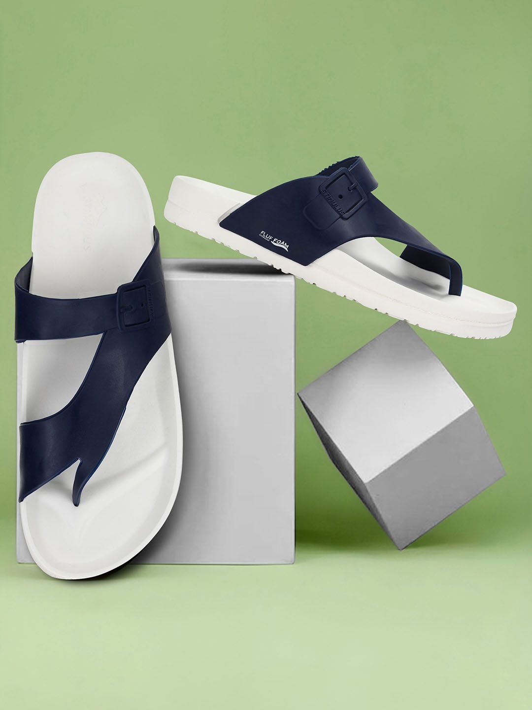Paragon Men White & Blue Solid Comfort Sandals-picture-30