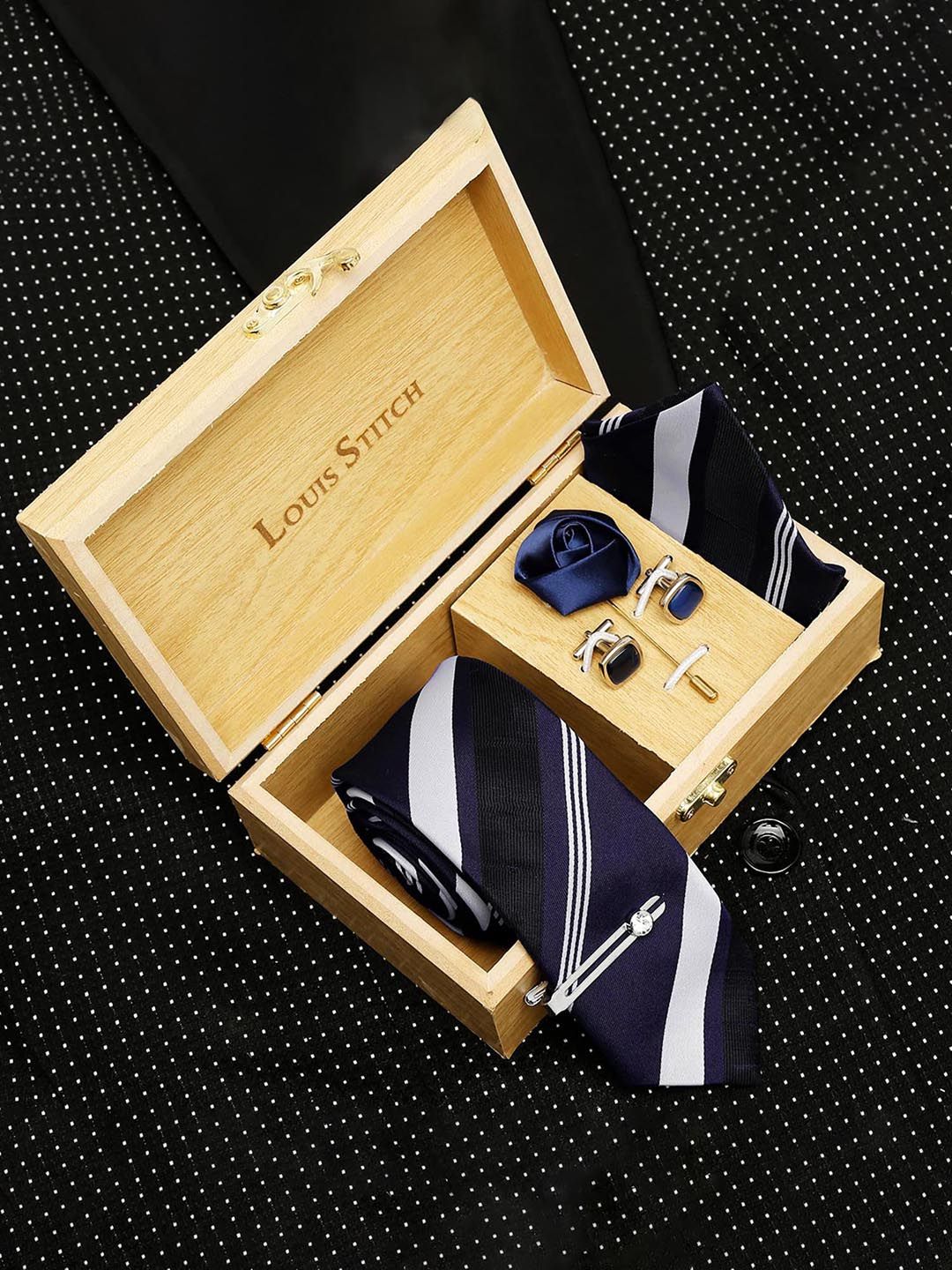 LOUIS STITCH Men Lined Blue Stripes Italian Silk Necktie Accessory Gift Set-picture-15