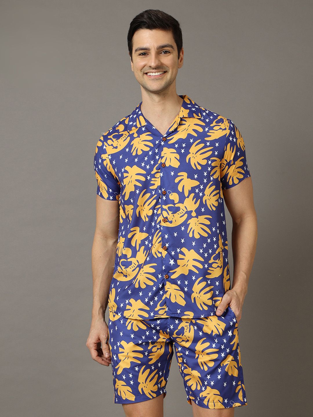 Bushirt Men Blue & Yellow Printed Nightsuit-picture-27