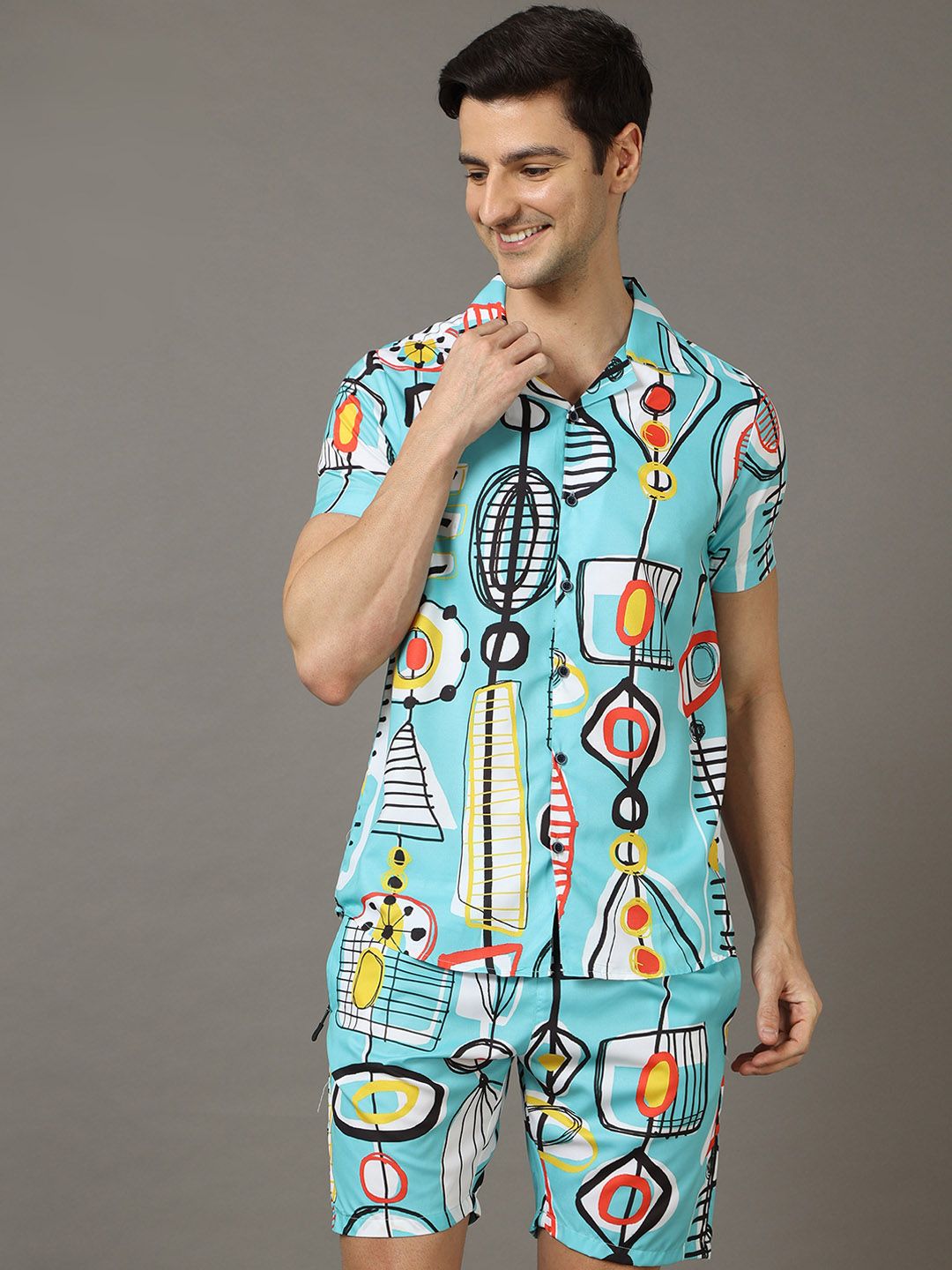 Bushirt Men Blue & White Printed Nightsuit-picture-48