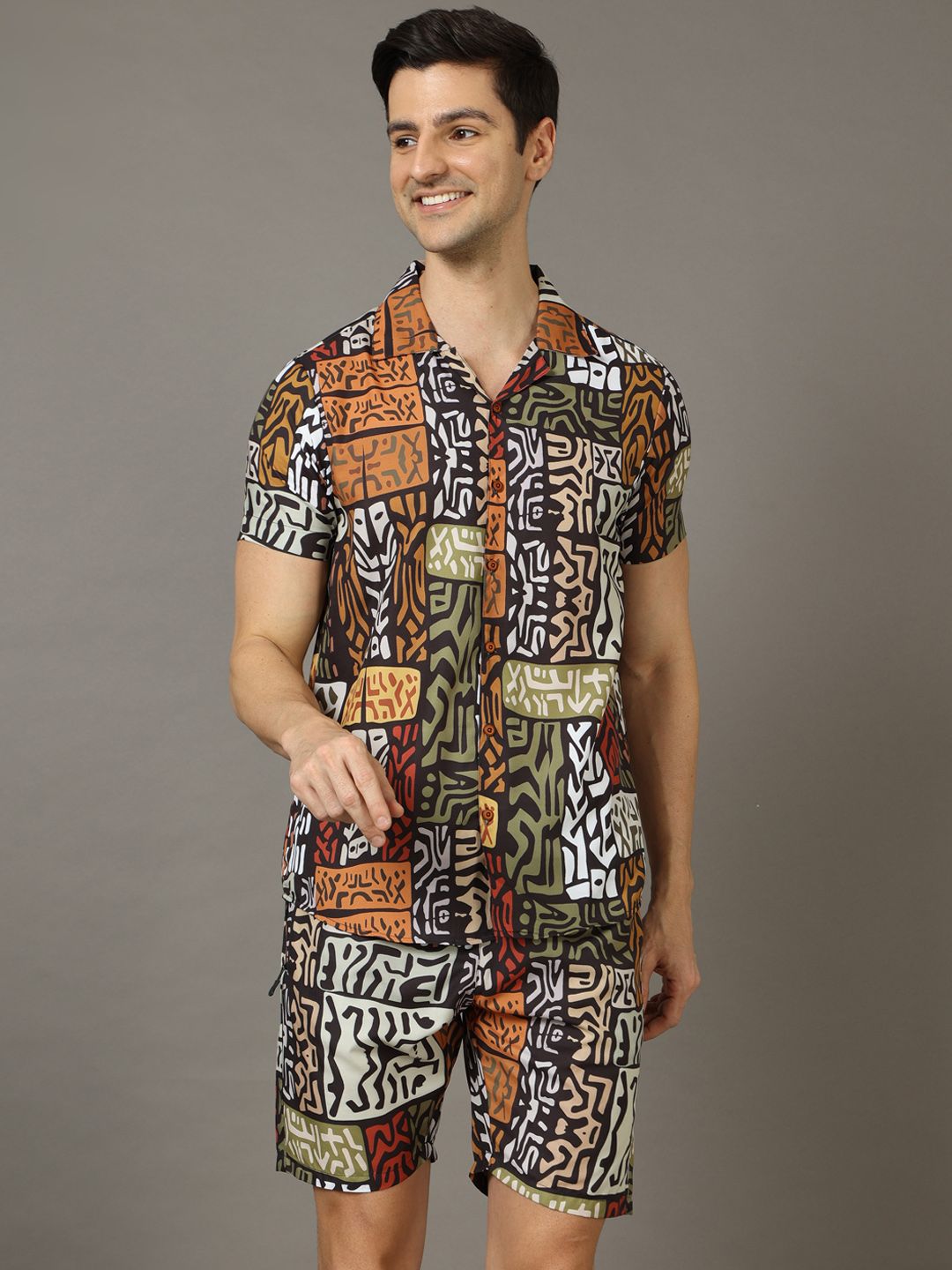Bushirt Men Black & Brown Printed Nightsuit-picture-12