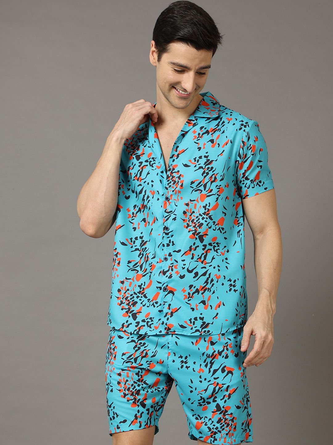 Bushirt Men Teal & Black Printed Nightsuit-picture-12
