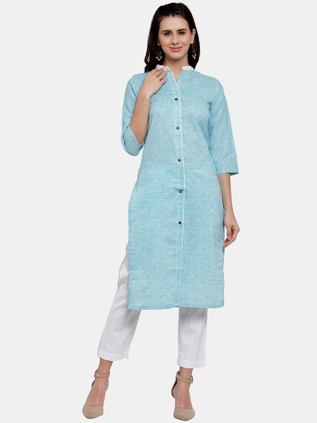 Aarsha Women Blue Solid Straight Fit Cotton Kurta-picture-23
