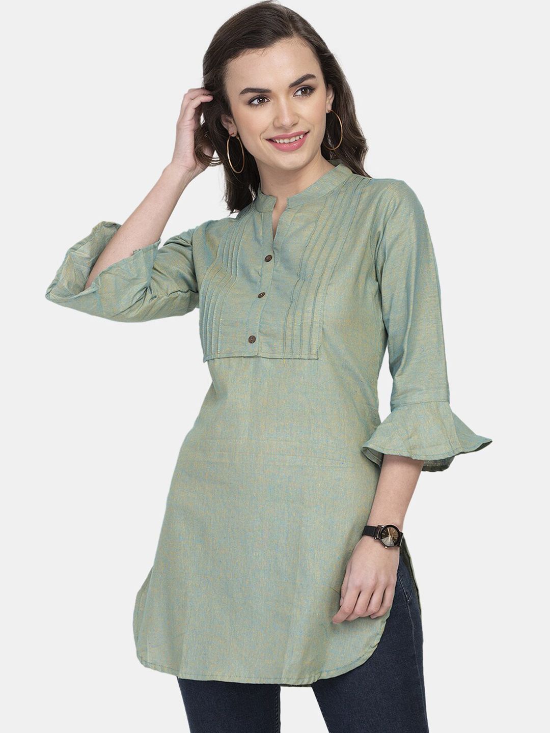 Aarsha Women Green Embroidered Flared Sleeves Pathani Kurta-picture-11