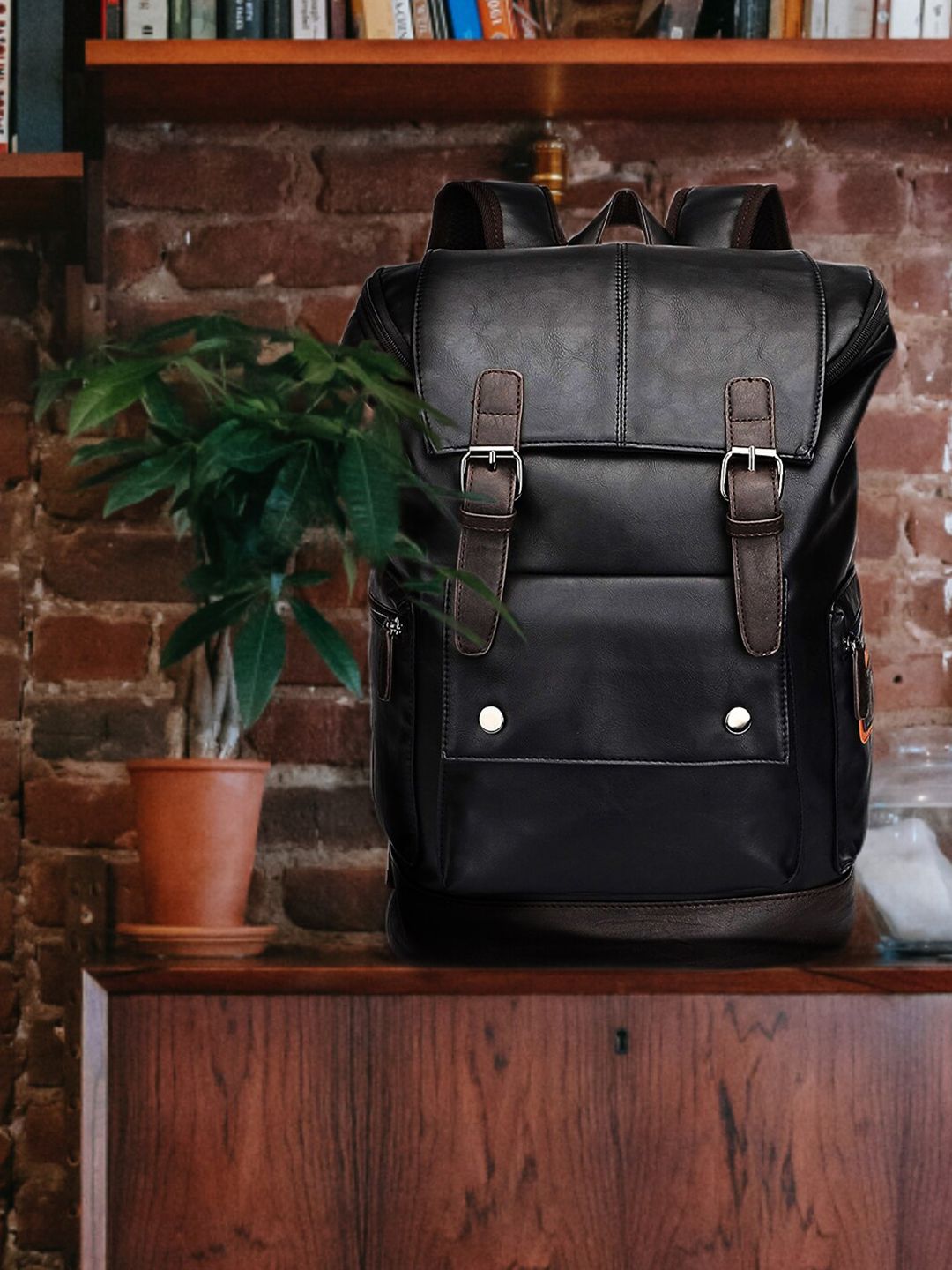 FUR JADEN Unisex Black Solid Backpack