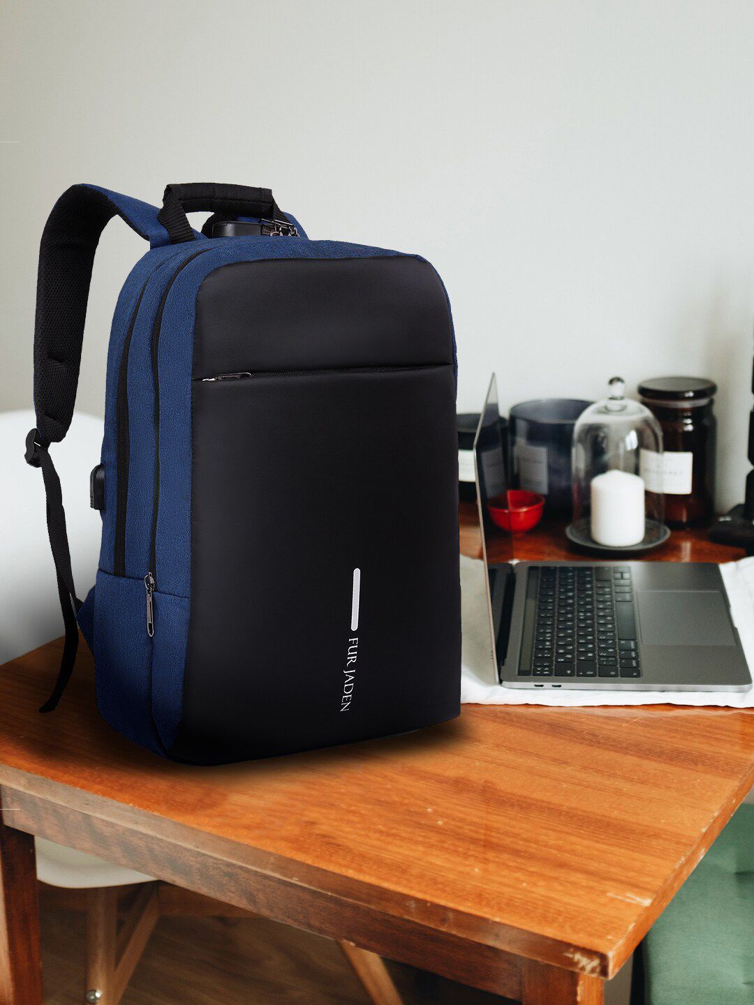FUR JADEN Unisex Navy Blue & Black Colourblocked Backpack-picture-29