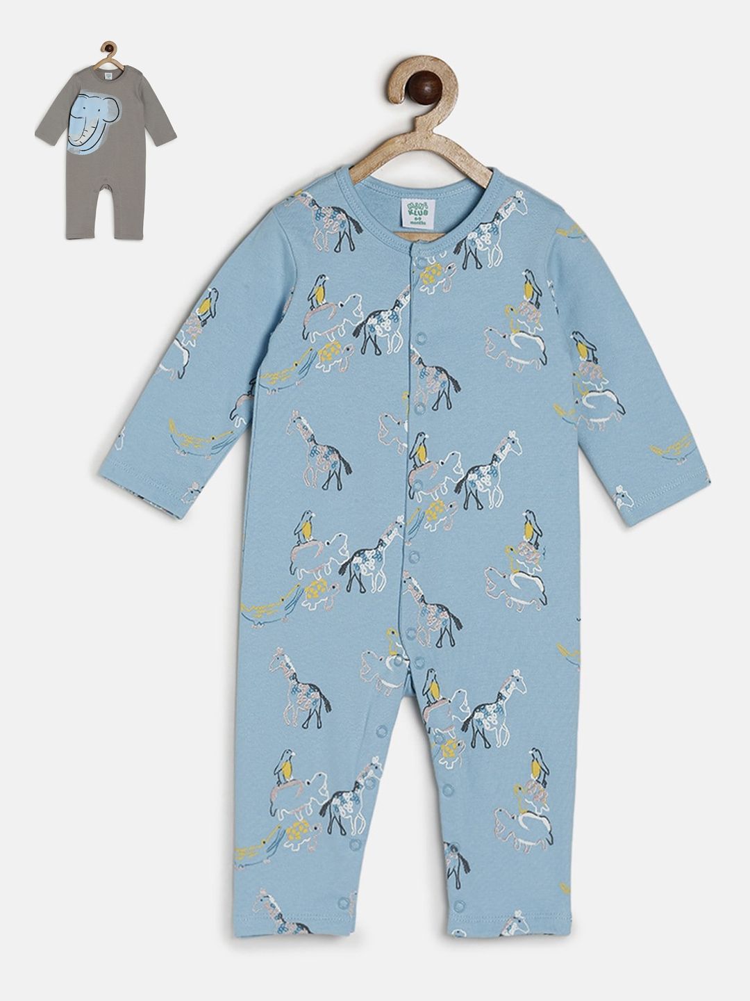 MINI KLUB Boys Pack Of 2 Printed Organic Cotton Rompers-image-9