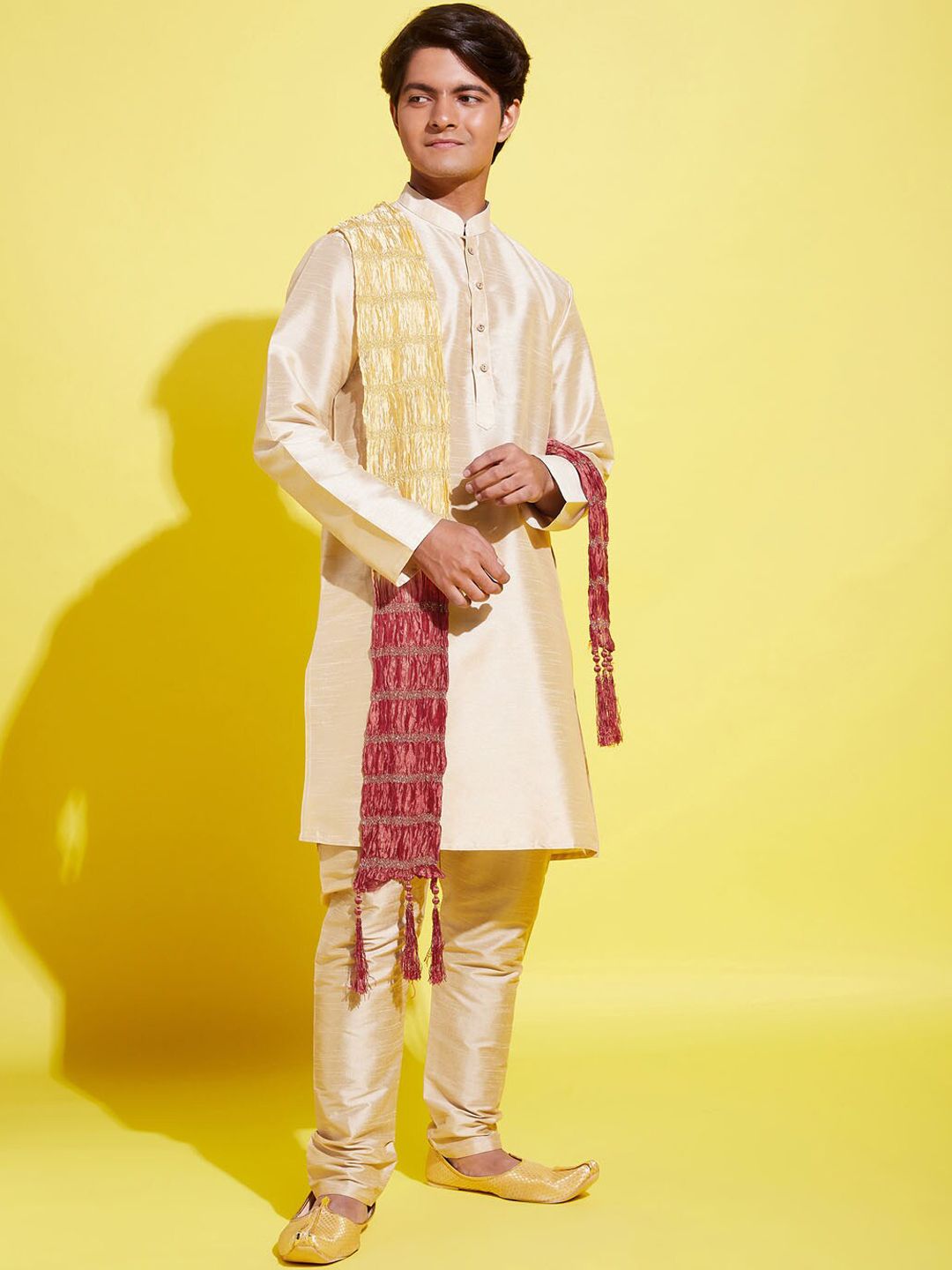 VASTRAMAY Boys Gold-Toned Kurta with Pyjama With Dupatta-picture-25