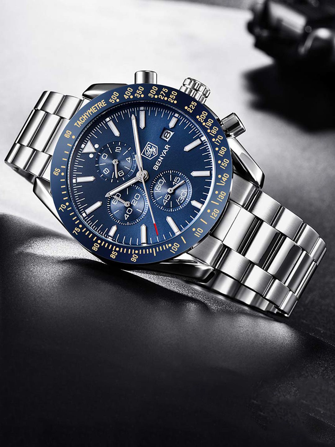 BENYAR Men Blue Dial & Silver Toned Stainless Steel Analogue Watch Ben-5140