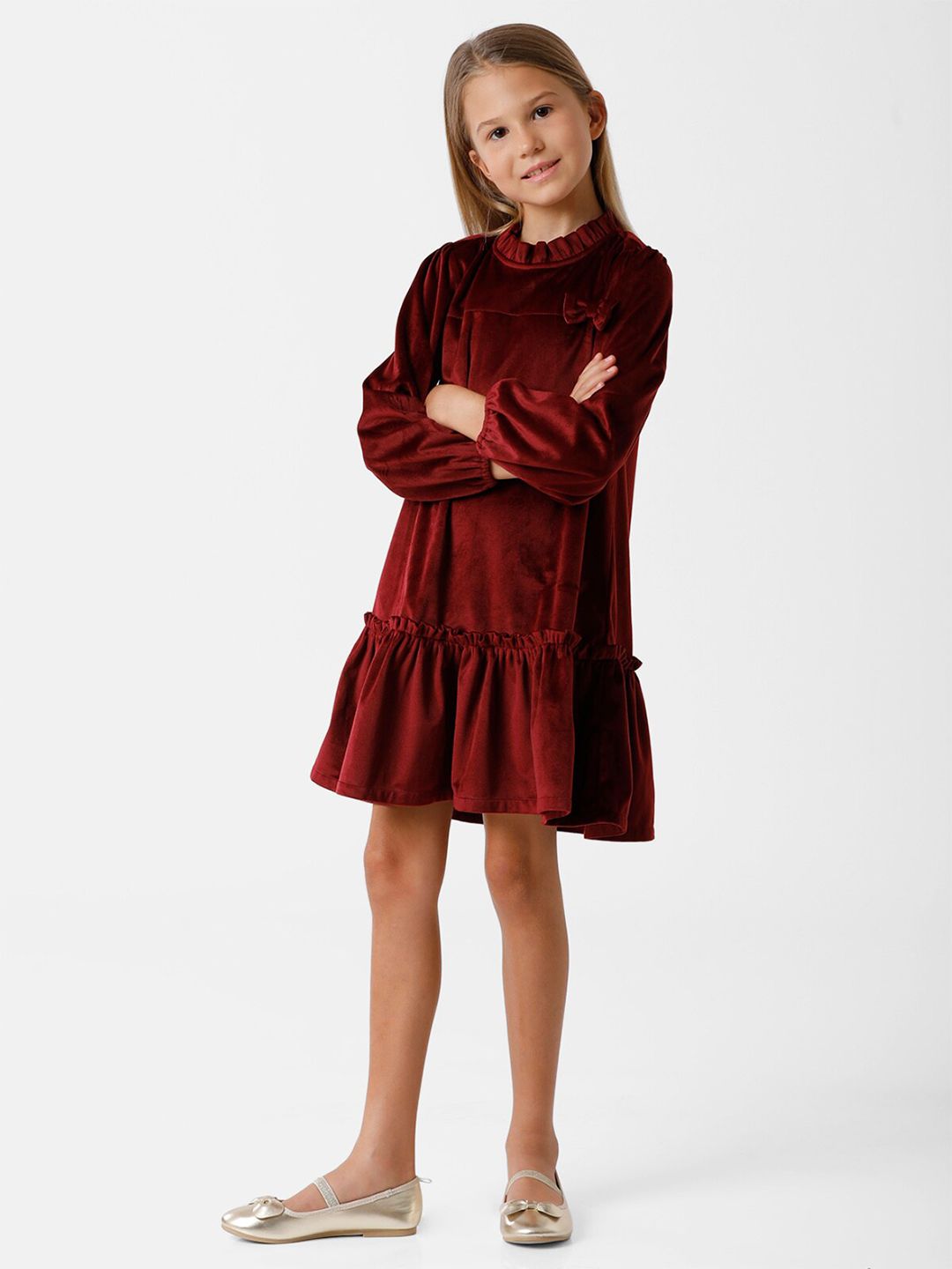 KATE & OSCAR Girls Maroon Drop-Waist Dress-picture-23