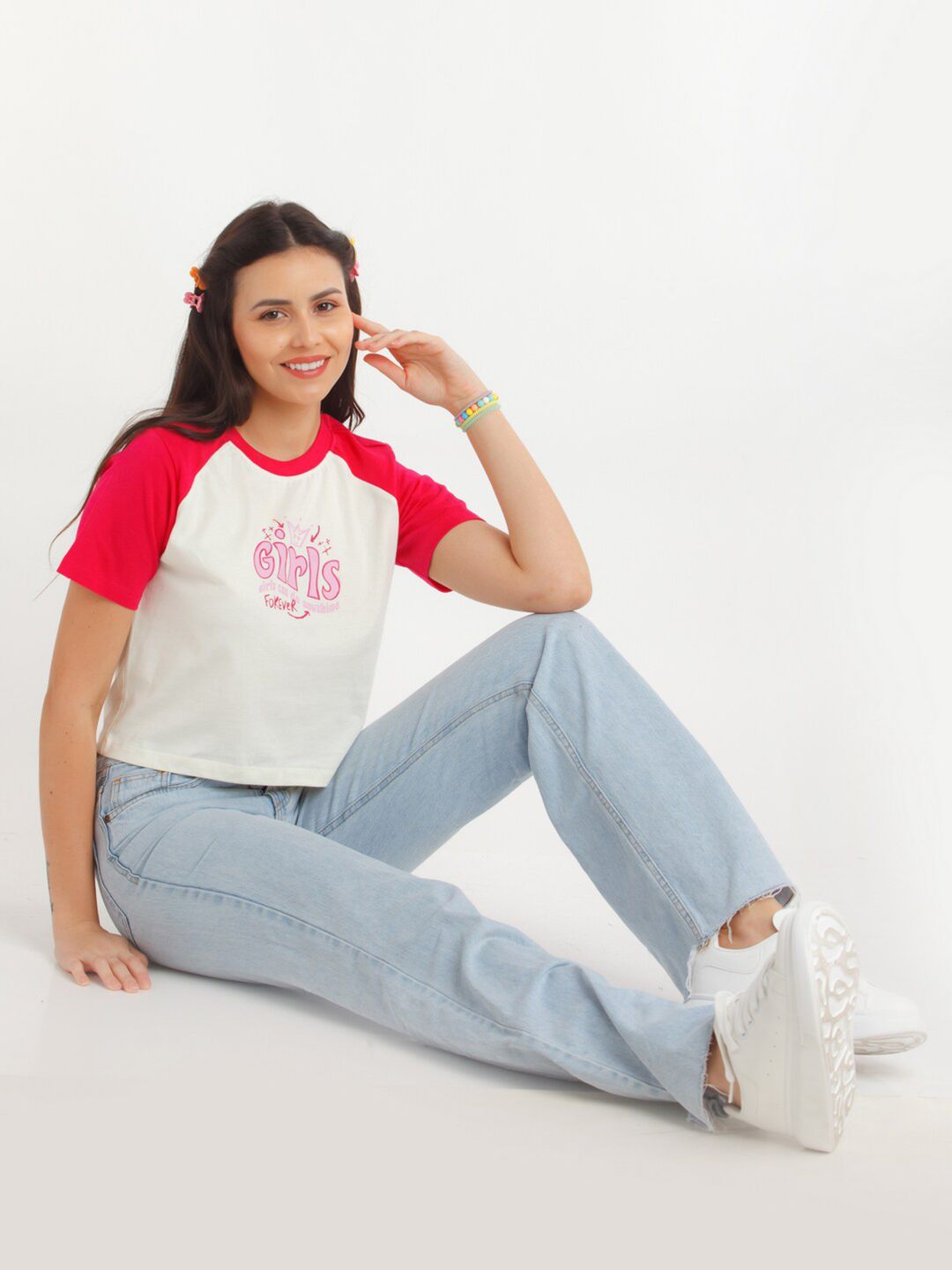 Buy zink Z Women Off White & Red Typography Printed Pure Cotton T