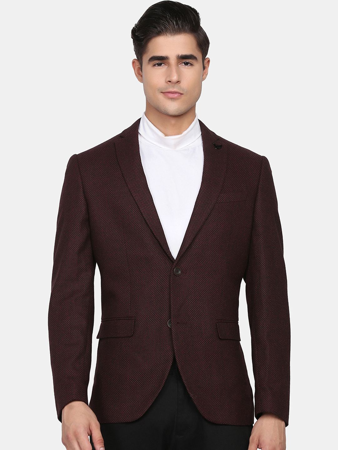 Blackberrys Men Maroon Solid Slim-Fit Single-Breasted Blazers-image-0