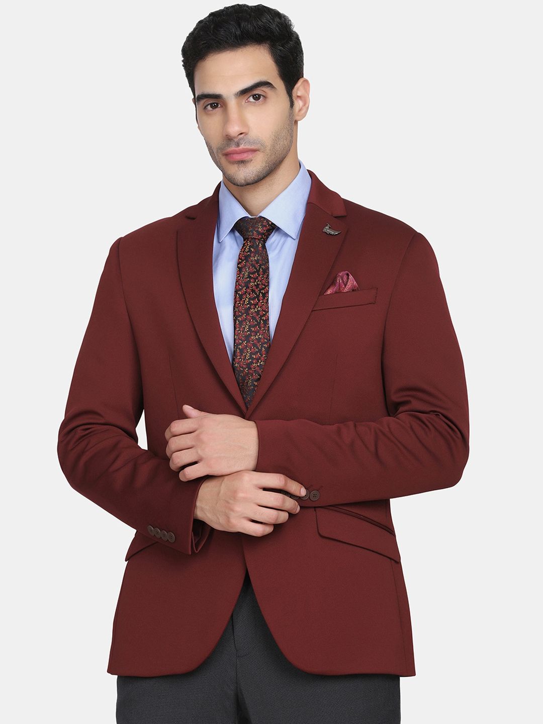 Blackberrys Men Maroon Solid Slim-Fit Single-Breasted Formal Blazer-image-12