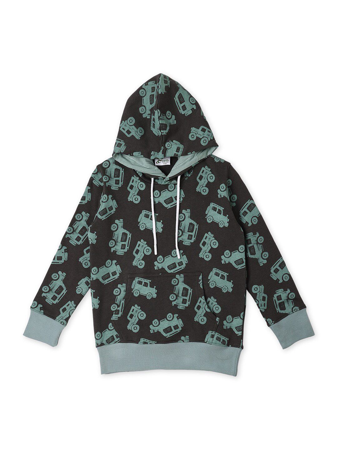 earth conscious Boys Black & Turquoise Blue Printed Hooded Sweatshirt-picture-10