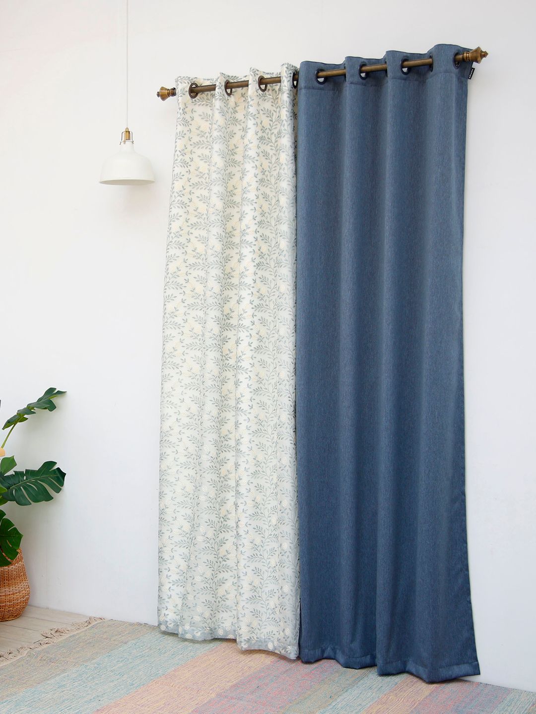 Ariana Blue & Off White 2 Pieces Floral Embroidered Room Darkening Door Curtains-image-23