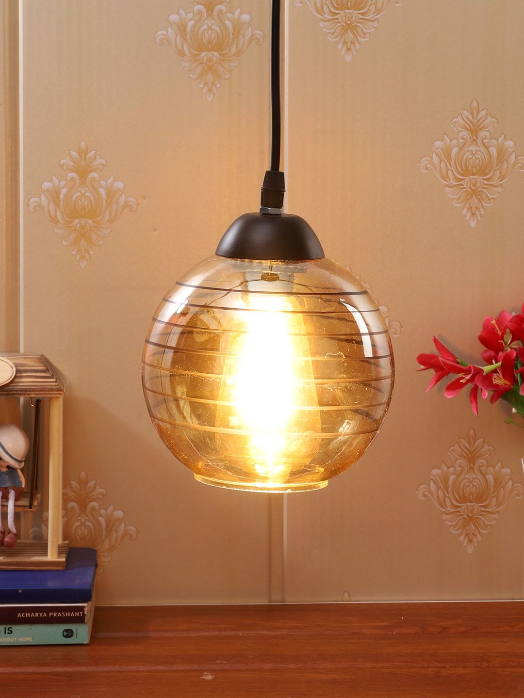foziq Black & Gold Toned Solid Spherical Ceiling Lamp-picture-36