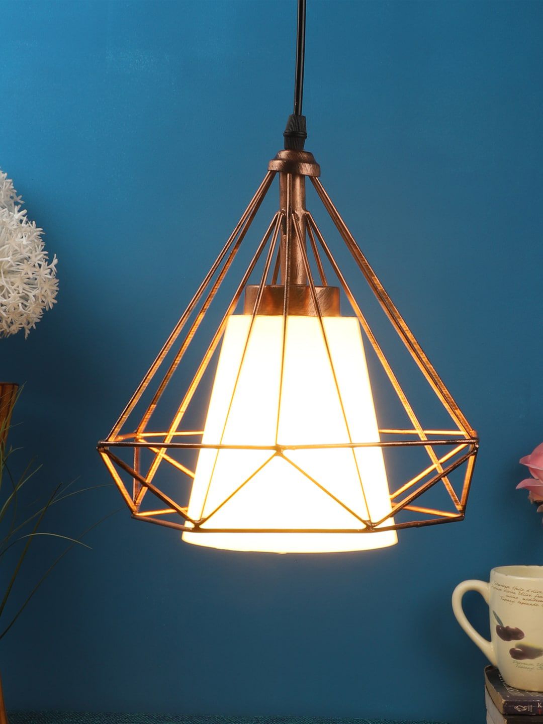 foziq Rose Gold-Toned & White Solid Ceiling Lamp-image-48