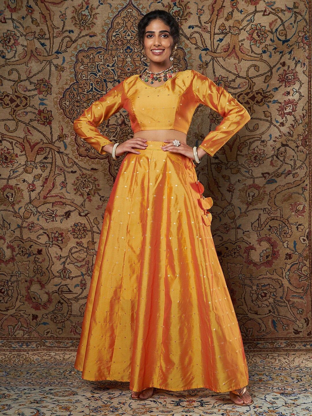 Buy Shae by SASSAFRAS Shae by SASSAFRAS Women Mustard & Gold-Toned Ready to  Wear Lehenga Choli at Redfynd