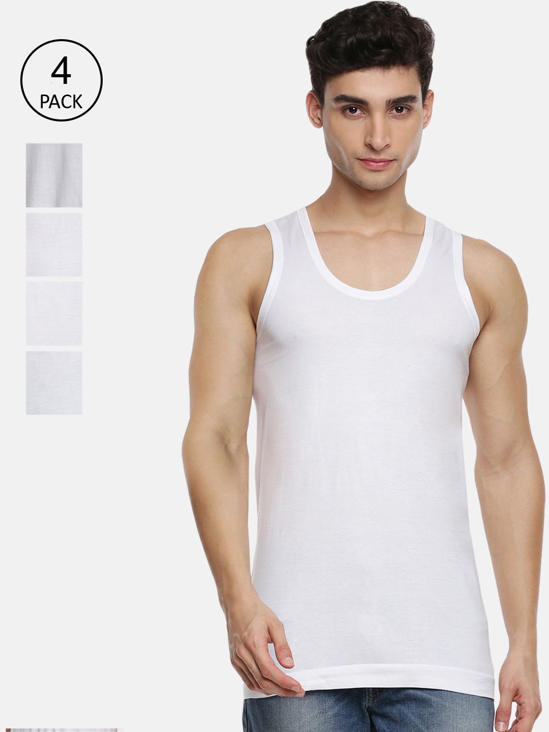 Ramraj Men Pack Of 4 White Solid Pure Cotton Innerwear Vests-picture-22