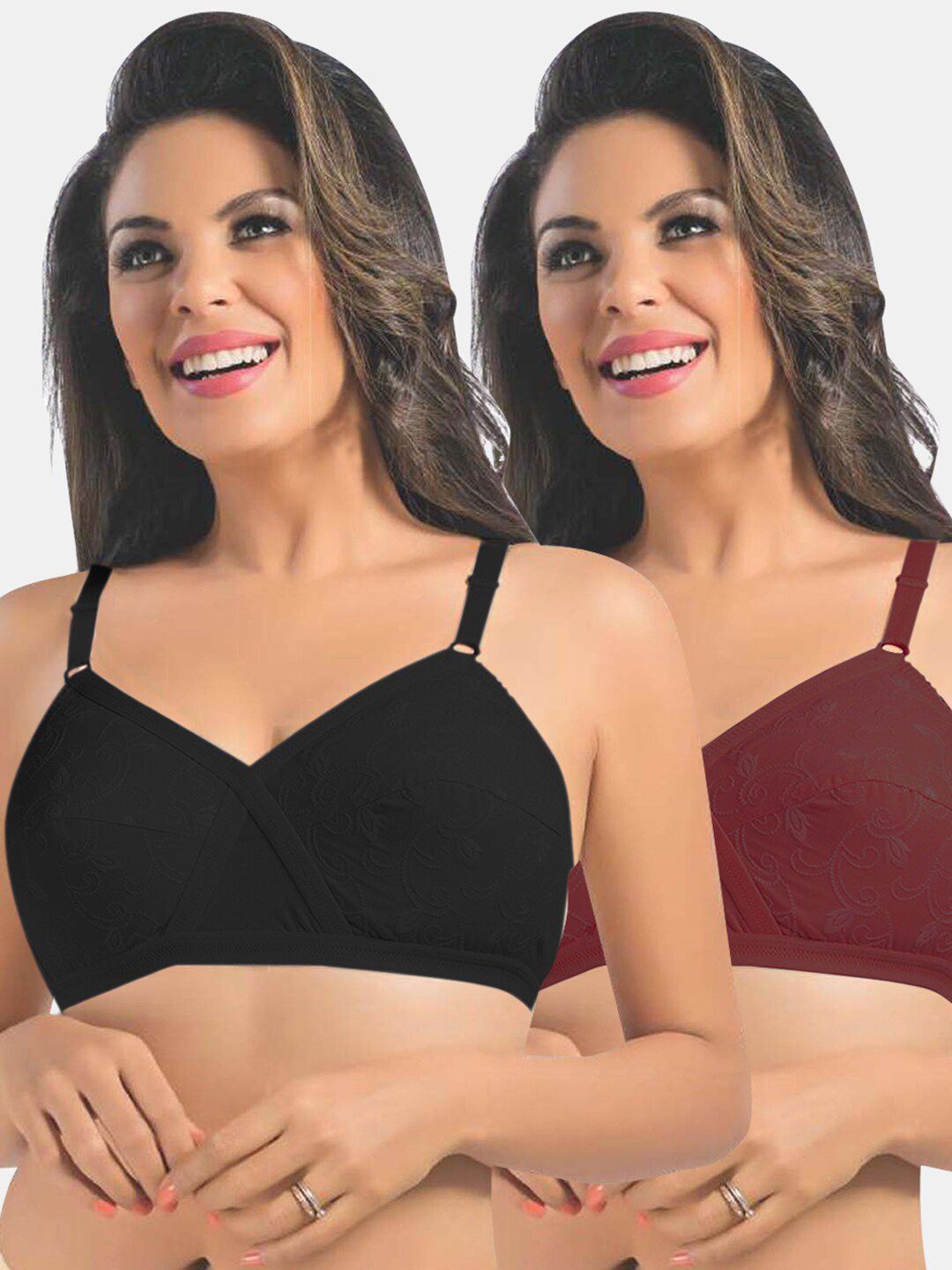Sonari Black & Maroon 2 Everyday Pure Cotton Bra uniqueblackmaroon32C