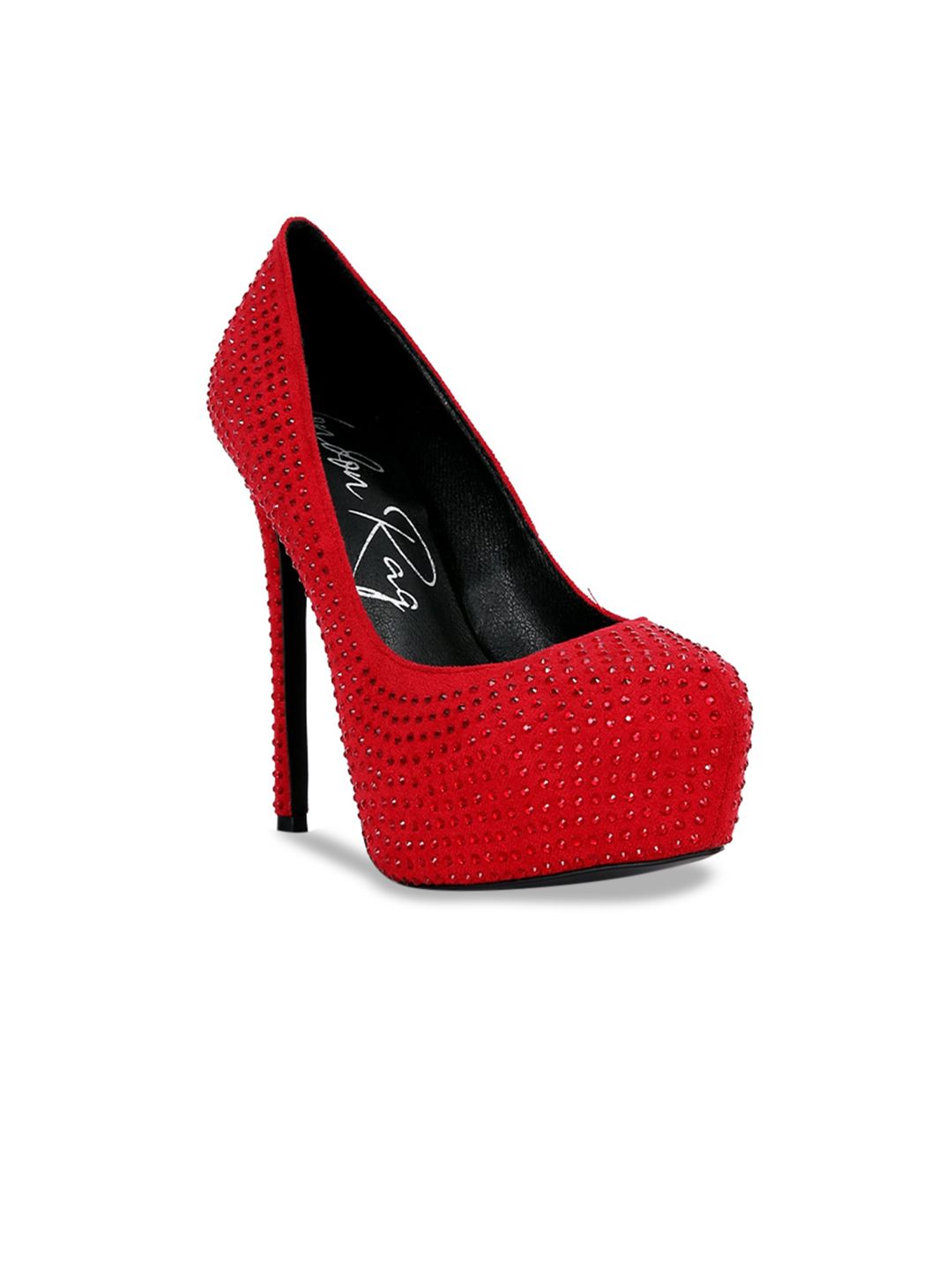 London Rag Red Embellished Suede Party Platform Pumps-picture-33