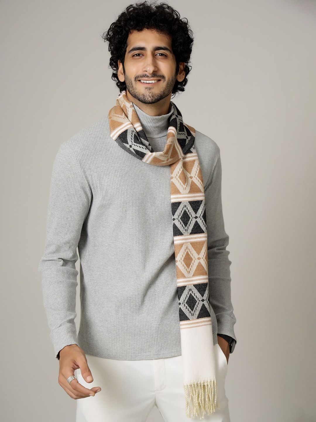 HANDICRAFT PALACE Men Orange Self-Design Wool Muffler-image-14