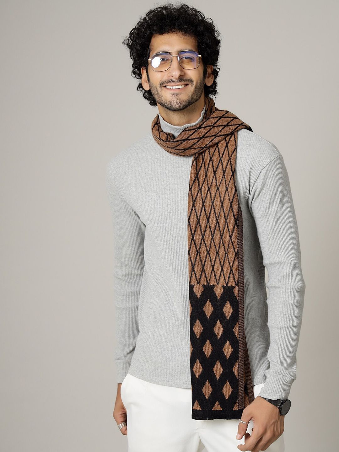 HANDICRAFT PALACE Men Brown & Black Self-Design Mufflers-picture-38