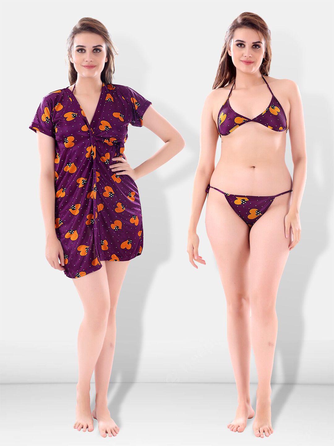 Be You Women Set of 3 Purple Printed Nightdress-picture-23