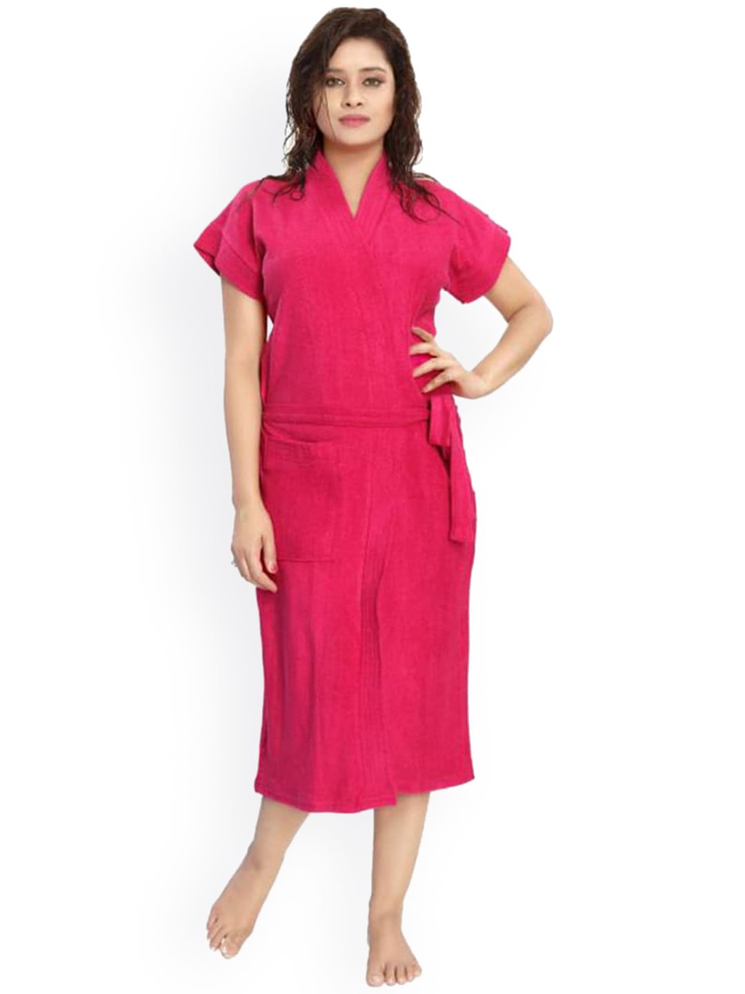 POORAK Women Pink Solid Terry Cotton Bath Robe-picture-31