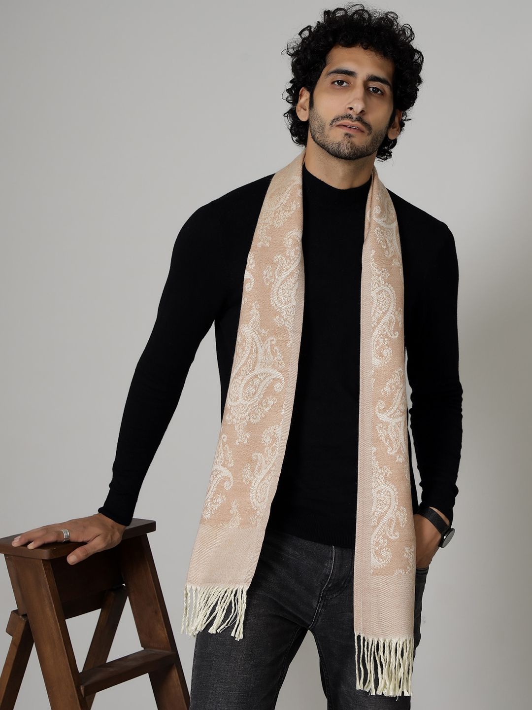 HANDICRAFT PALACE Men Orange White Paisley Design Muffler-image-28