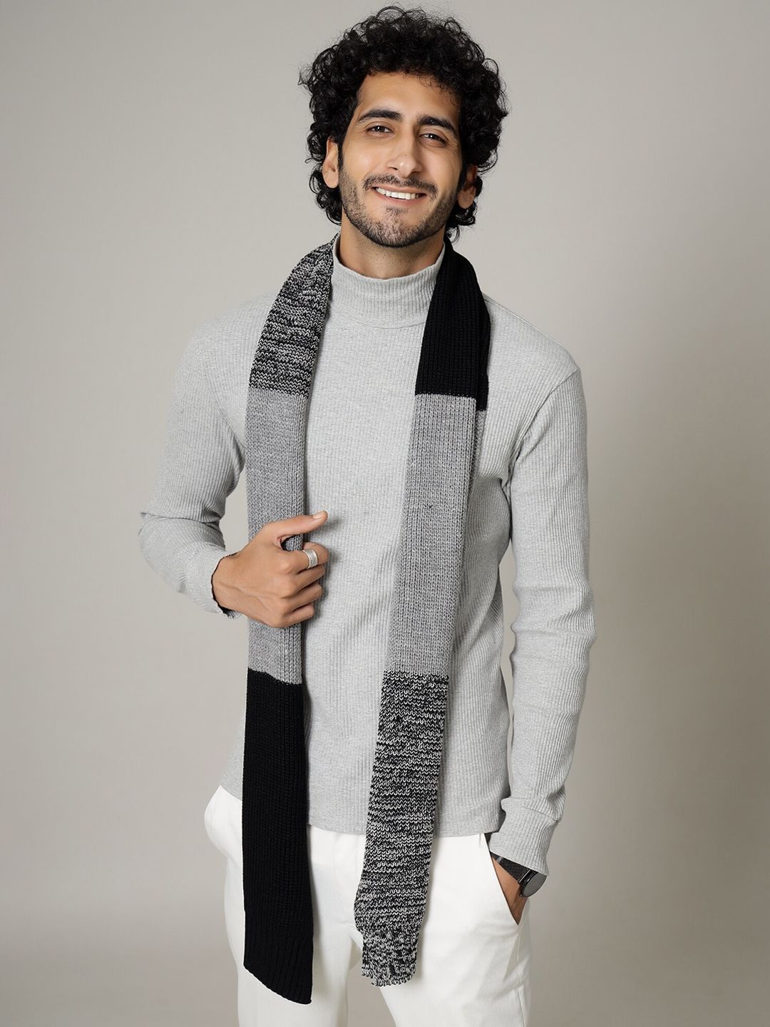 HANDICRAFT PALACE Men Black & Grey Knitted Mufflers-image-44