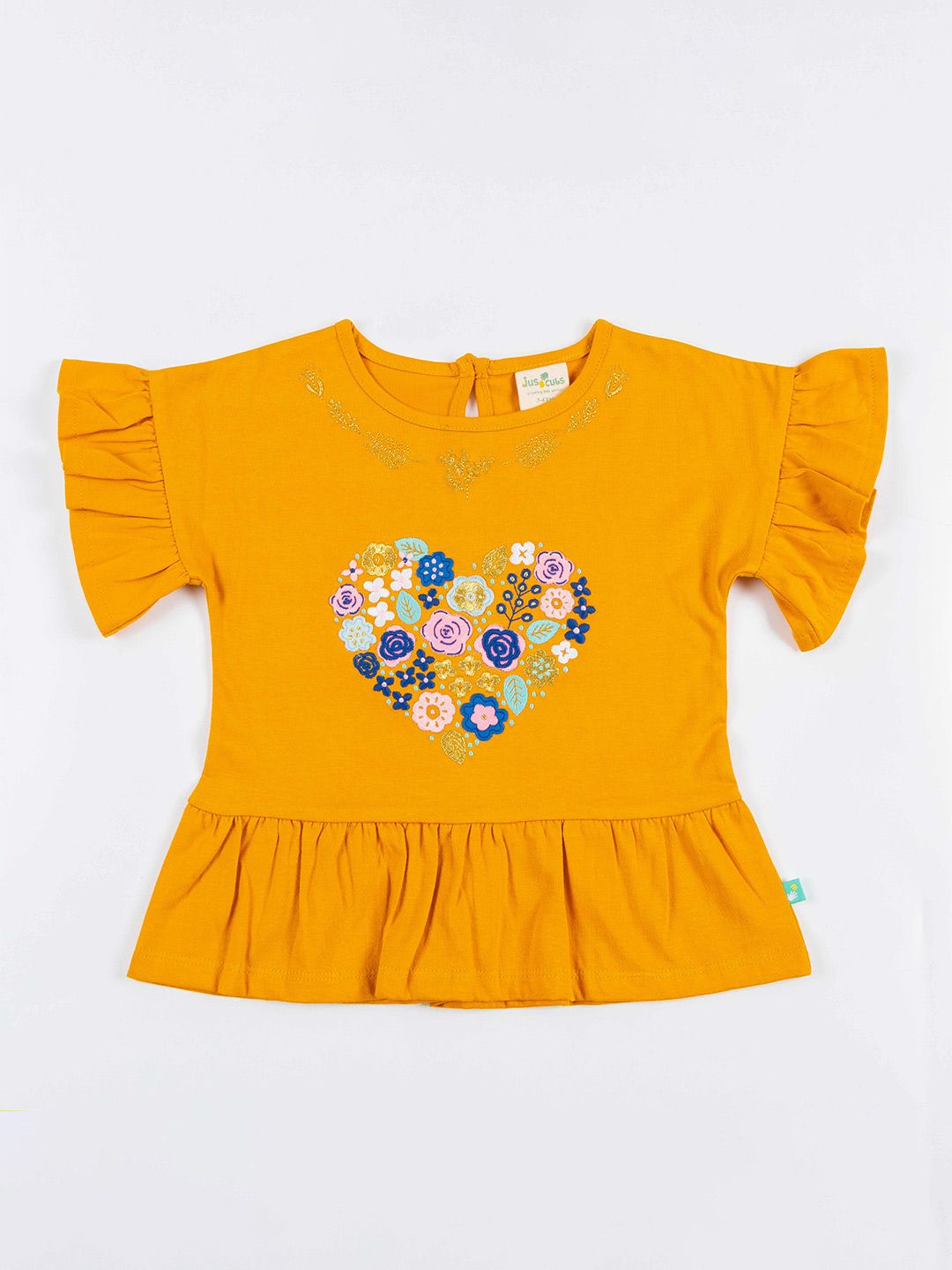 JusCubs Girls Mustard Yellow Floral Printed Pure Cotton Top-picture-22
