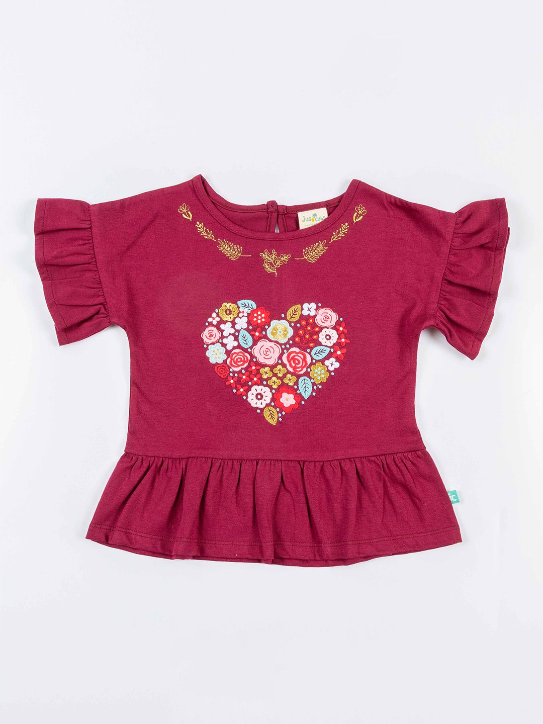 JusCubs Maroon Floral Printed Pure Cotton Top-picture-24