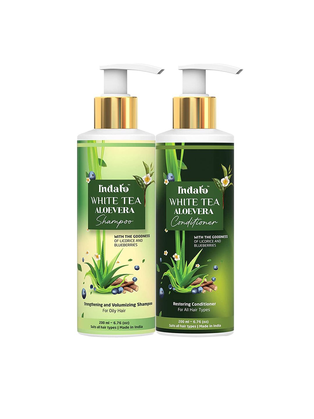 INDALO Set of White Tea Aloevera Shampoo & Conditioner for Oily Hair - 200ml each-image-36