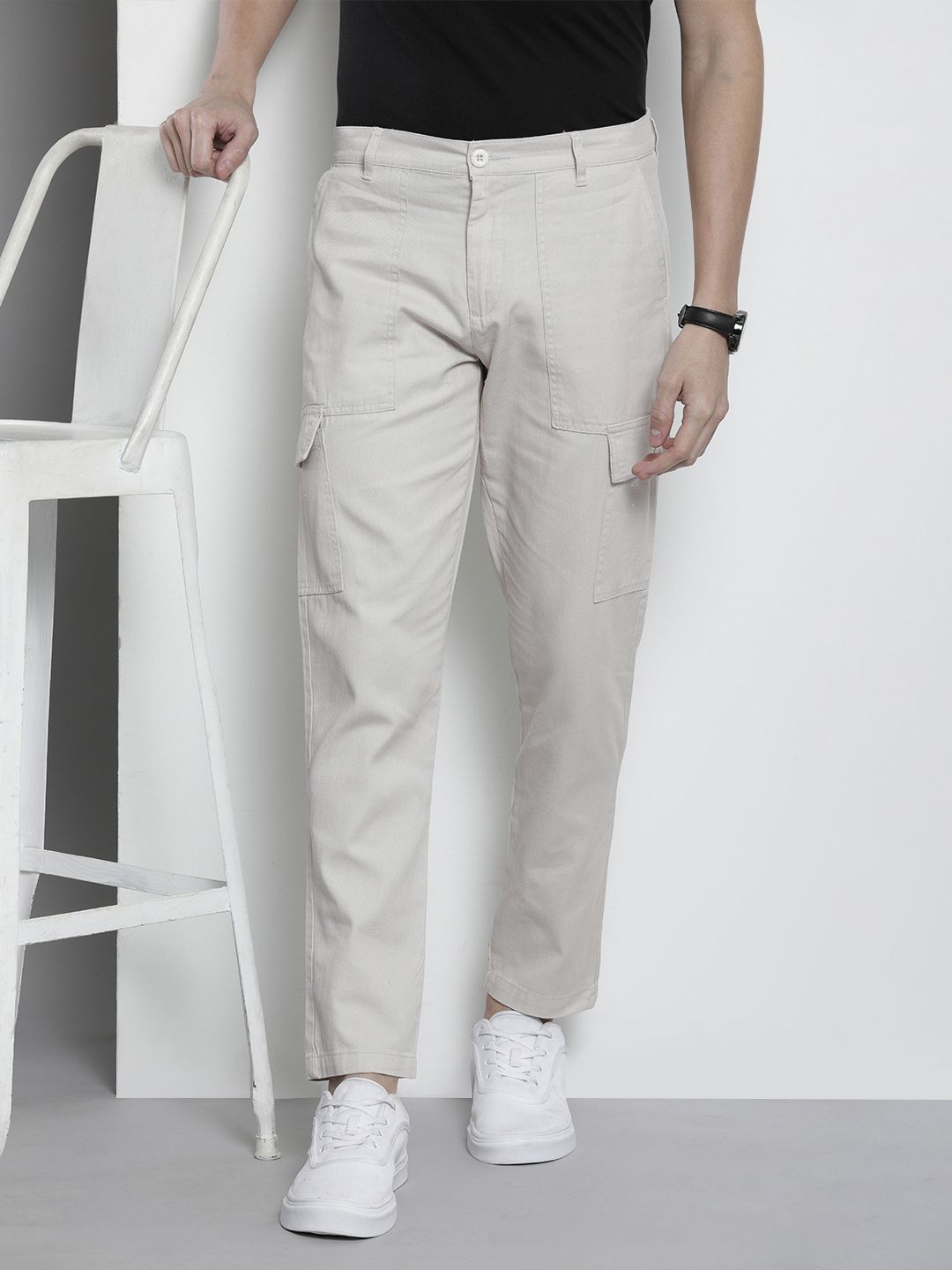 The Indian Garage Co Men Slim Fit Pure Cotton Cargos