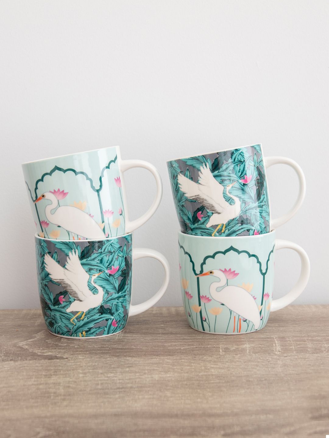 KitchenCraft Green Set of 4 Dishwasher & Microwave Safe Porcelain Mugs 425 ml Each-image-3