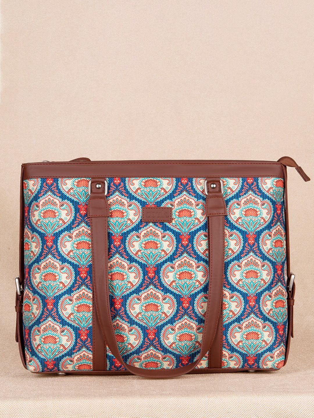 ZOUK Women Blue Ethnic Motifs Printed Structured 16 Inch Laptop Shoulder Bag-picture-14
