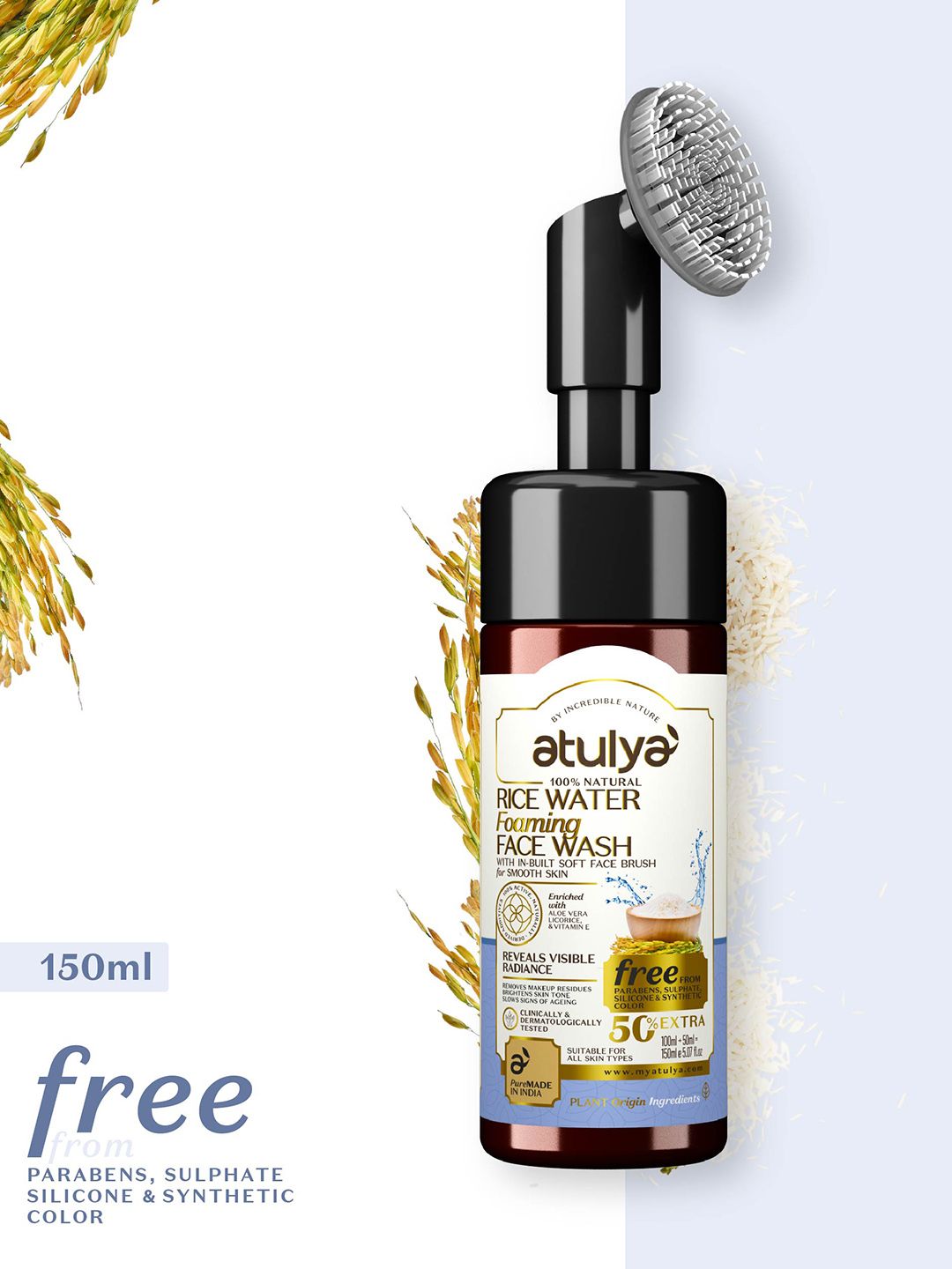 Atulya Rice Water Foaming Face Wash with In-Built Soft Face Brush 150 ml-picture-10