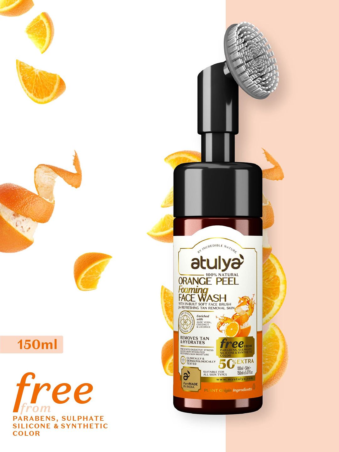 Atulya Orange Peel Foaming Face wash With Built-In Brush -150ml-picture-20