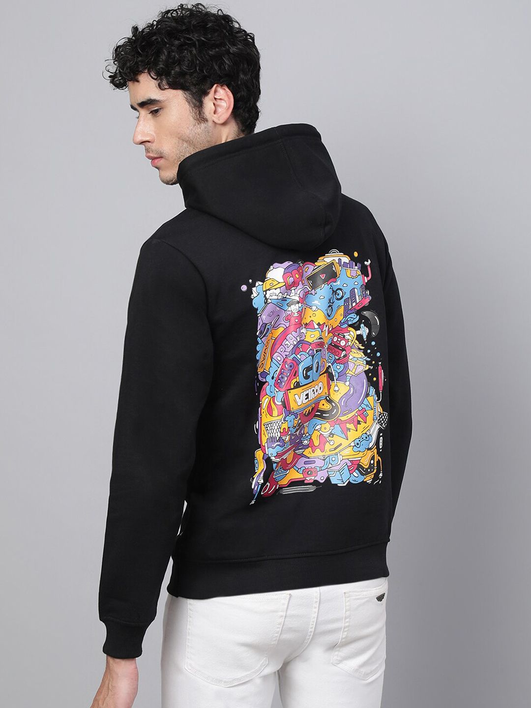 VEIRDO Men Black Printed Hooded Sweatshirt-image-34