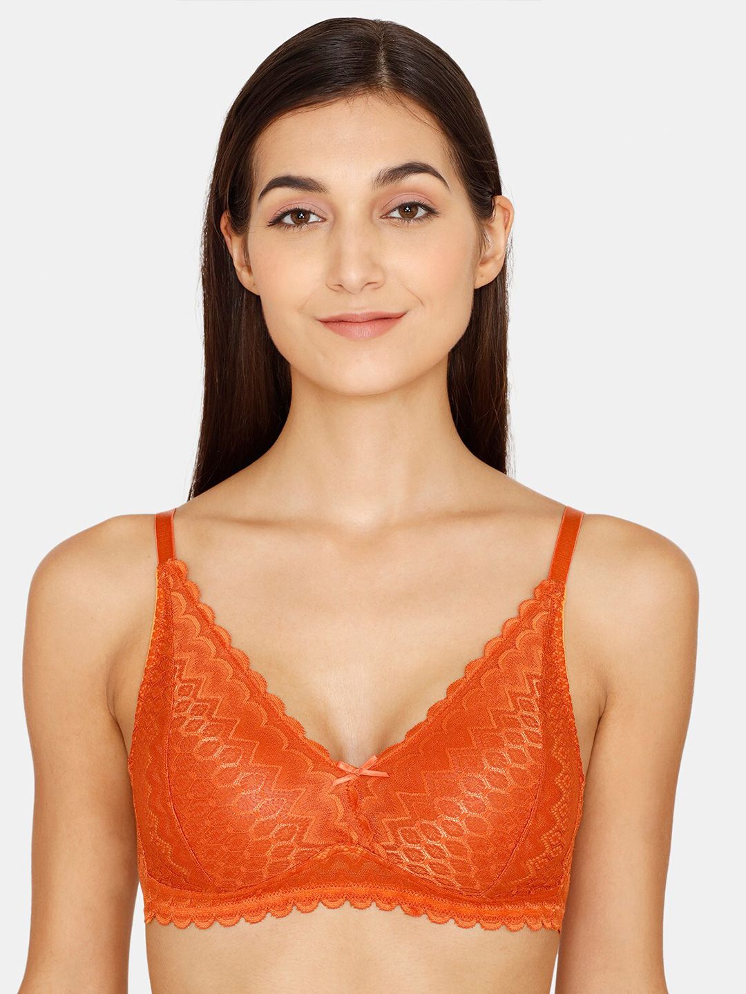 Zivame Women Orange Geometric Lace Bra